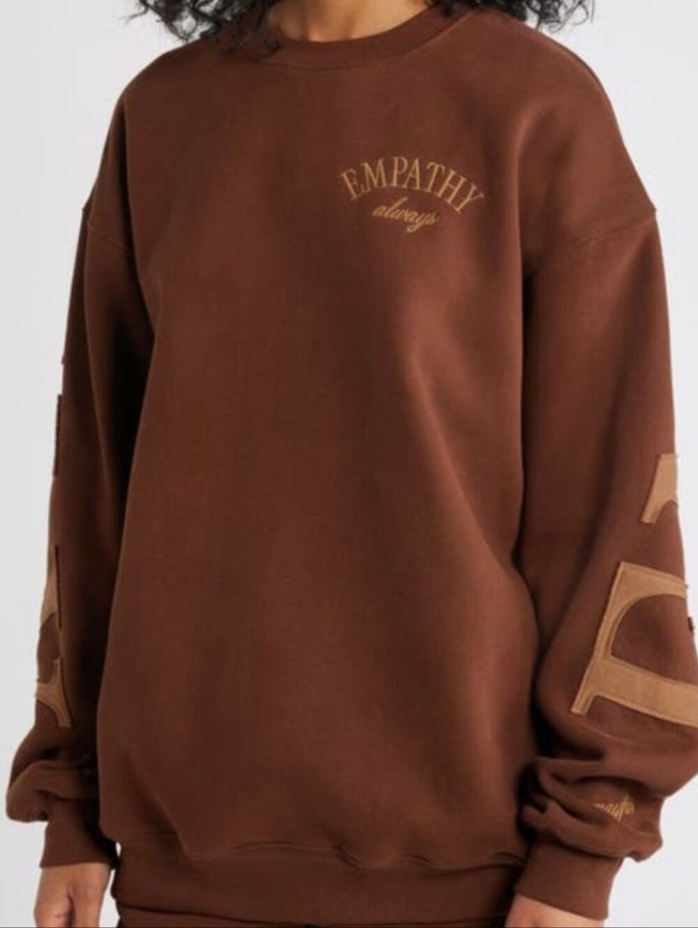 The Mayfair Group Empathy Sweatshirt S/M Brown Crewneck Always Graphic NWT